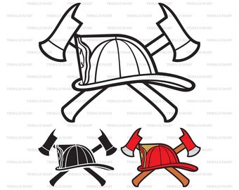 Fire Department or Firefighters design (crossed axes and helmet). Cut files for Cricut, Clip Art (eps, svg, pdf, png, dxf, jpeg).