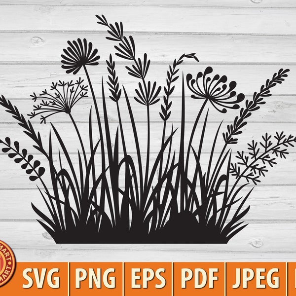 Grass silhouettes (flowers and plants). Cut files for Cricut. Clip Art silhouettes (eps, svg, pdf, png, dxf, jpeg).