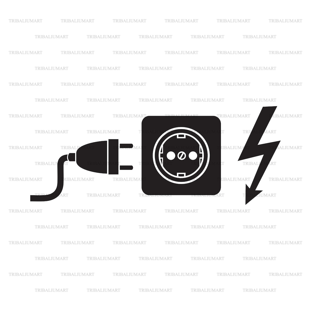 Power Plug, Electrical Outlet and Lightning Bolt Symbol. Cut Files for Cricut. Clip Art