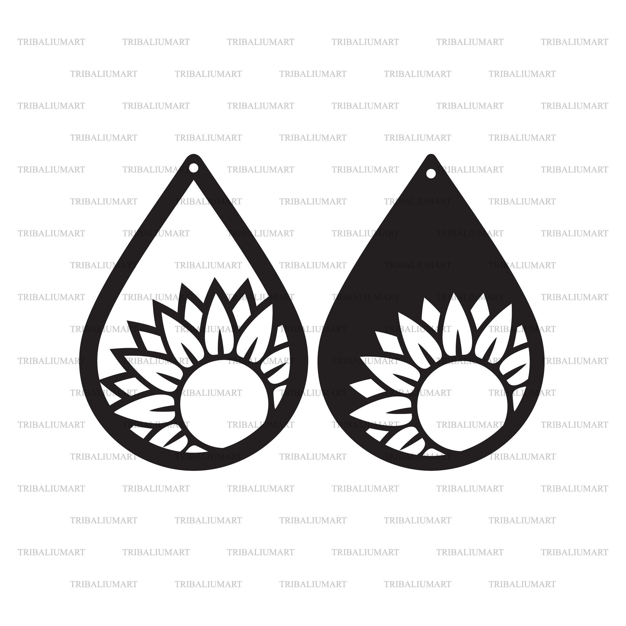 Sunflower earrings. Cut files for Cricut. Clip Art silhouettes Etsy
