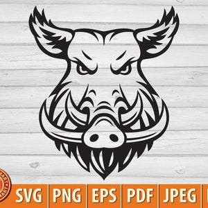 Gezicht van een wild zwijn. Bestanden knippen voor Cricut. Clip Art silhouet (eps, svg, pdf, png, dxf, jpeg).