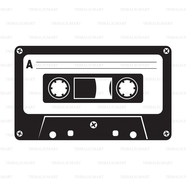 Audio cassette tape. Cut files for Cricut. Clip Art silhouette (eps, svg, pdf, png, dxf, jpeg).