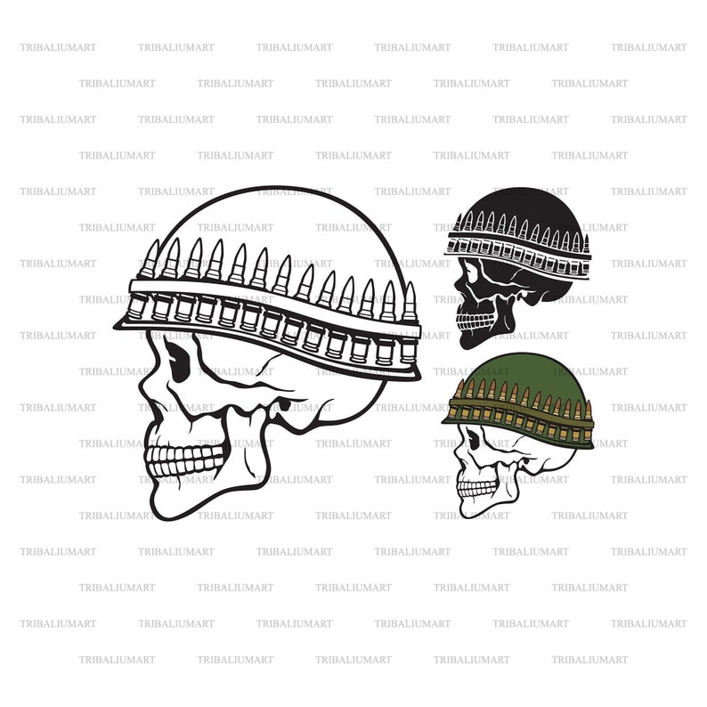 Skull With Army Helmet (ammo Belt). Cut Files for Cricut. Clip Art (eps ...