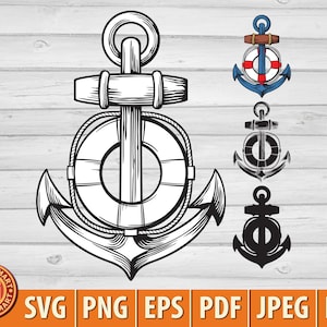 Anker und Lebensretter. Cut Dateien für Cricut. Clip Art Silhouette (eps, svg, pdf, png, dxf, jpeg).