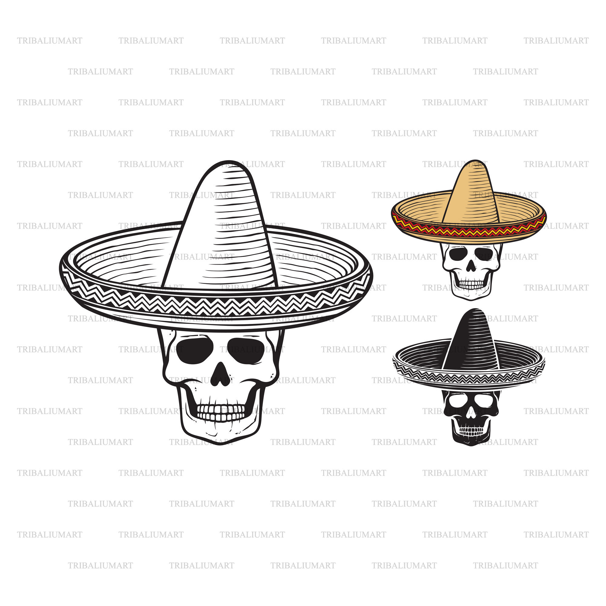 Skull in Mexican Sombrero. Cut Files 