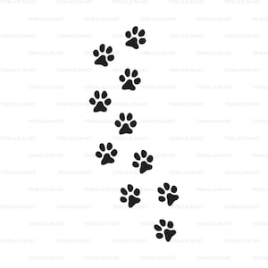Hond poot tracks. Cut bestanden voor de Cricut. Clip Art silhouetten (EPS, SVG, PDF, PNG, DXF, JPEG).