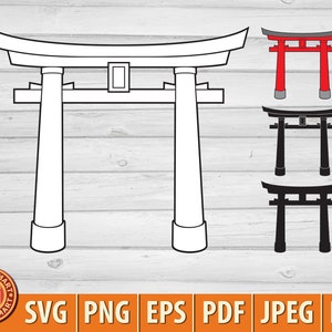 日本の鳥居（アジアの寺院のアイコン、日本のデザイン）。Cricut 用のカット ファイル。クリップ アートのシルエット（eps、svg、pdf、png、dxf、jpeg）。