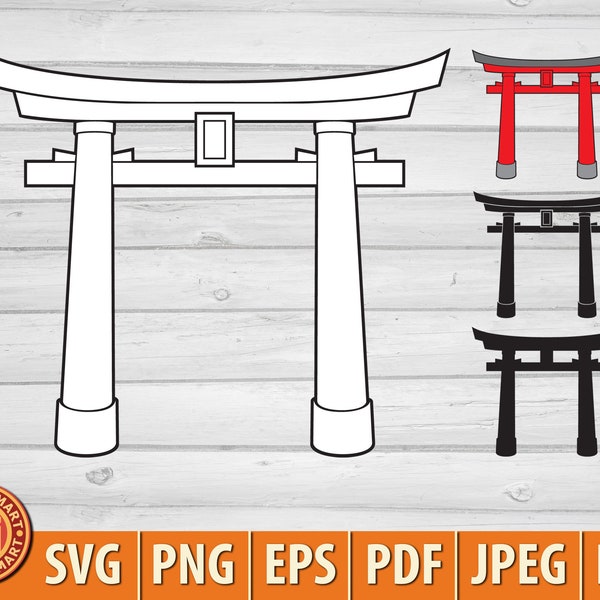 Japanese Torii Gate (Asian Temple icon, Japan design). Cut files for Cricut. Clip Art silhouettes (eps, svg, pdf, png, dxf, jpeg).