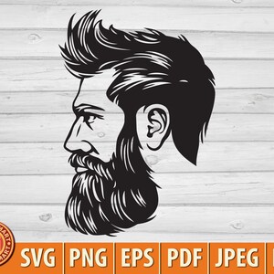 Hipster Mode Mann mit dem Haar und Bart. Schneide Dateien für Cricut. Clip Art Silhouetten (eps, svg, pdf, png, dxf, jpeg).