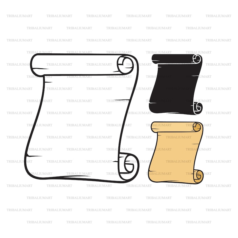 eps, svg, pdf, png, dxf, jpeg Scroll paper Clip Art silhouettes Cut files for Cricut .