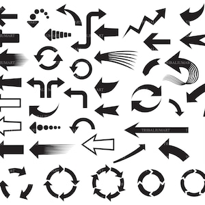 Pfeile Symbole gesetzt. Geschnitten Sie Dateien für die Cricut. Clip Art Silhouetten (Eps, Svg, Pdf, Png, Dxf, Jpeg).