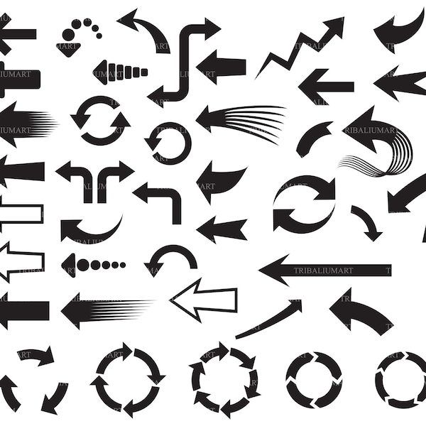 Arrows icons set. Cut files for Cricut. Clip Art silhouettes (eps, svg, pdf, png, dxf, jpeg).