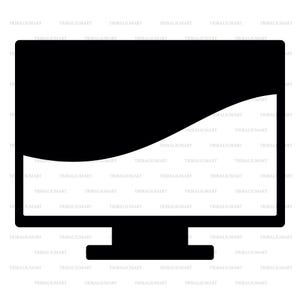 Puede incluir: Icono negro de un monitor de ordenador con un diseño de onda curvada en la pantalla. El monitor tiene una pantalla rectangular y una base rectangular. La imagen es una representación gráfica simple de un monitor de ordenador.