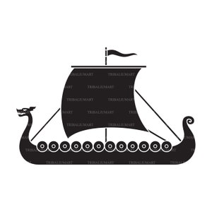 Viking ship. Cut files for Cricut. Clip Art silhouettes (eps, svg, pdf, png, dxf, jpeg).