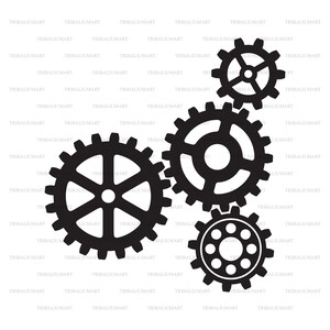 Engrenages de croissance (rouages de machine). Coupez les fichiers pour Cricut. Silhouettes Clip Art (eps, svg, pdf, png, dxf, jpeg).