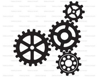 Growing gears (machine cogs). Cut files for Cricut. Clip Art silhouettes (eps, svg, pdf, png, dxf, jpeg).
