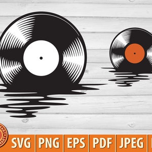 Reflexão do pôr do sol do disco de vinil (registro). Cortar arquivos para Cricut. Silhueta de clipart (eps, svg, pdf, png, dxf, jpeg).