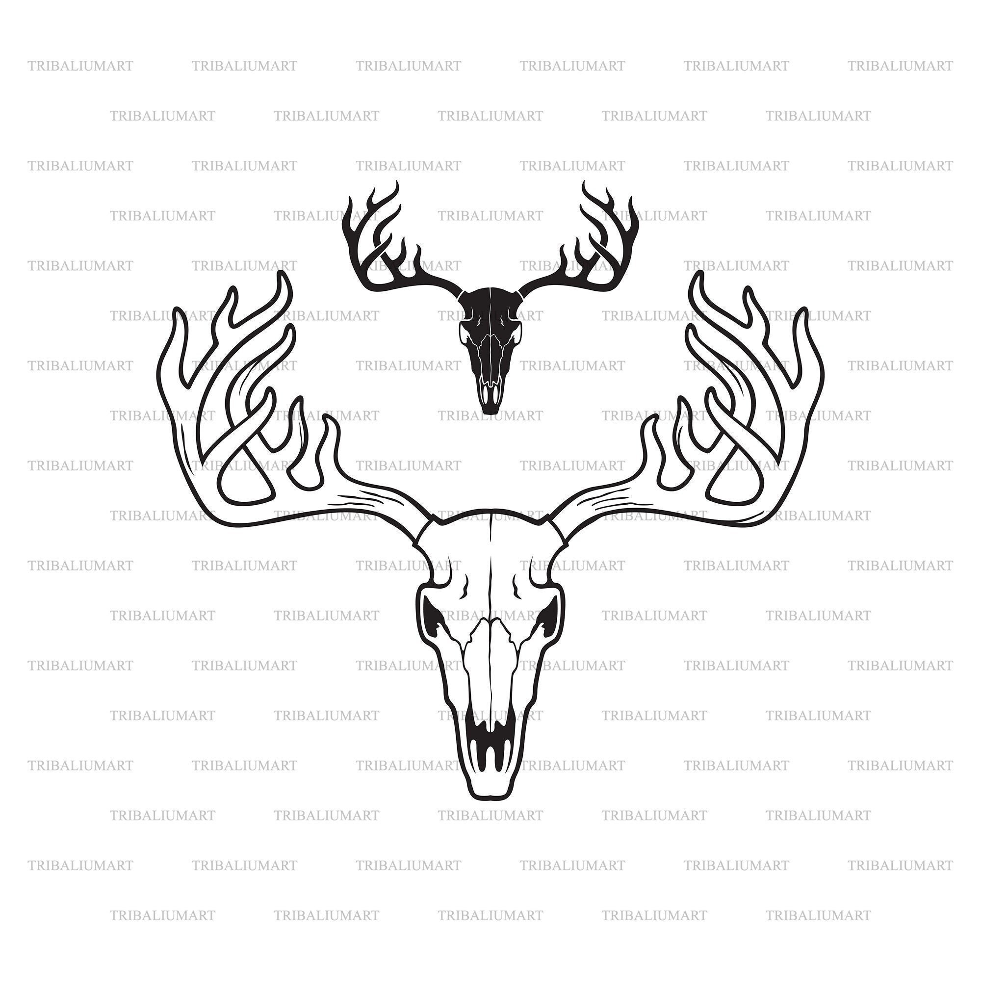 Hertenschedel met gewei (hoorns). Knip bestanden voor Cricut. Clip Art  silhouet (eps, svg, pdf, png, dxf, jpeg). - Etsy België, image size:2000x2000