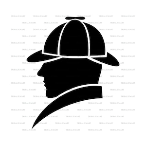 Sherlock Holmes head profile. Cut files for Cricut. Clip Art silhouettes (eps, svg, pdf, png, dxf, jpeg).