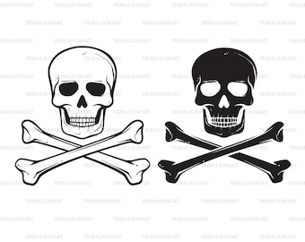 Crâne avec des os croisés (symbole de pirate). Couper les fichiers pour Cricut. Silhouettes clipart (eps, svg, pdf, png, dxf, jpeg).