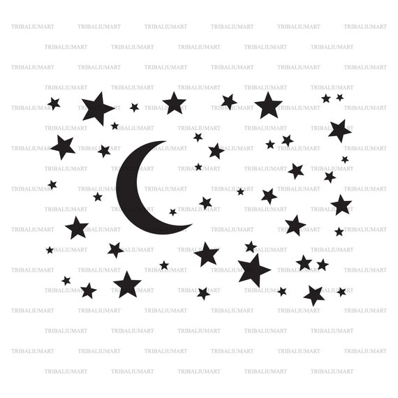 Moon And Stars Clip Art Black And White