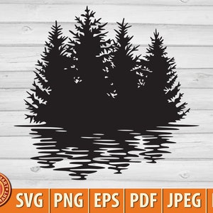 Pine trees (lake and forest). Outdoors mountain scene. Wildlife or camping design. Cut files for Cricut (eps, svg, pdf, png, dxf, jpeg).