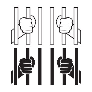 Hands holding prison bars (man in jail). Cut files for Cricut. Clip Art silhouette (eps, svg, pdf, png, dxf, jpeg).