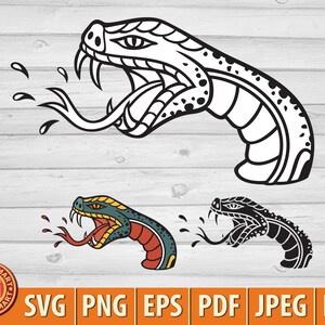 Tatuaggio Old School con testa di serpente. File di taglio per Cricut. Clip Art sagoma (eps, svg, pdf, png, dxf, jpeg).