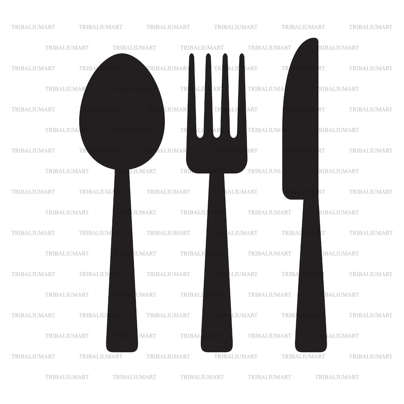 Knife, fork and spoon set. Cut files for Cricut. Clip Art silhouettes eps, svg, pdf, png, dxf, jpeg. image 1