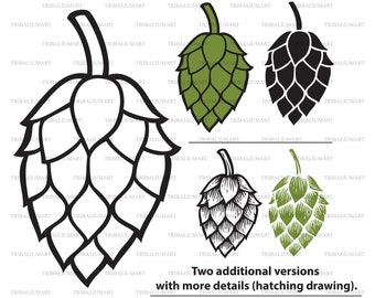 Hops (beer design). Cut files for Cricut. Clip Art silhouette (eps, svg, pdf, png, dxf, jpeg).