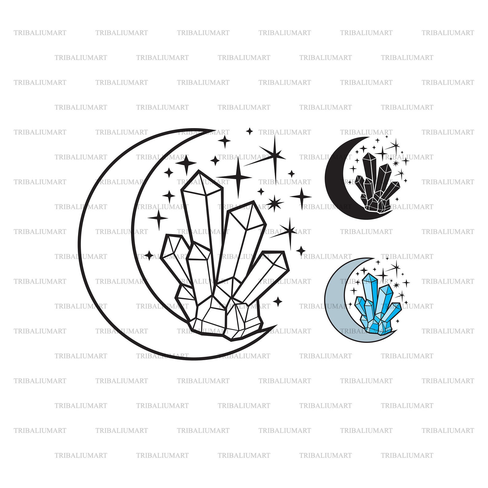 Crystal Moon. Cut Files for Cricut. Clip Art eps Svg Pdf Etsy