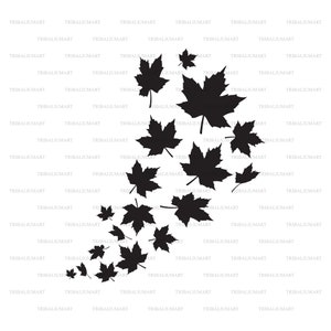 Swirl of falling maple leaves (Autumn design). Cut files for Cricut. Clip Art silhouettes (eps, svg, pdf, png, dxf, jpeg).