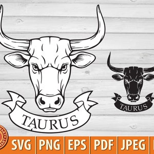 Stier Sternzeichen (Horoskop Symbol, Astrologie Symbol). Cut Dateien für Cricut, Clip Art Silhouetten (eps, svg, pdf, png, dxf, jpeg).