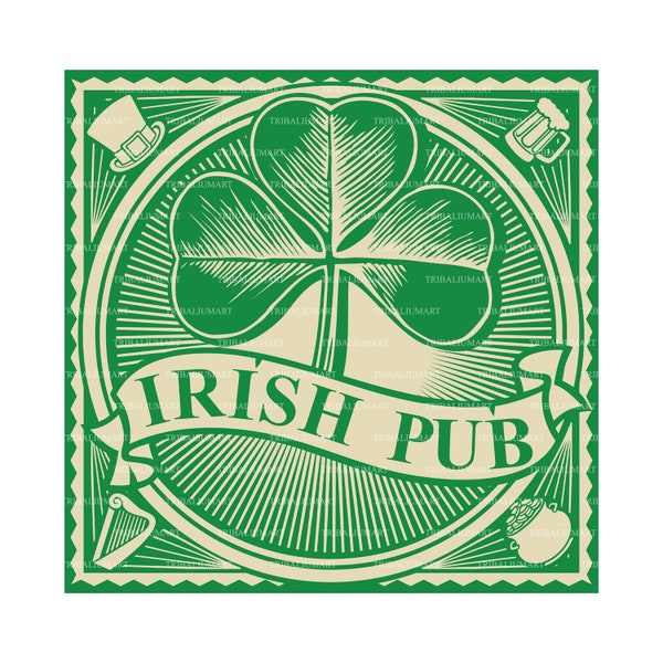 Irish Pub sign. Cut files for Cricut, Clip Art silhouettes (eps, svg, pdf, png, dxf, jpeg).