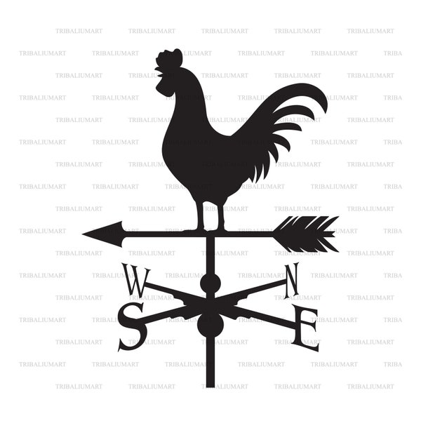 Rooster weather vane (weathercock silhouette). Cut files for Cricut. Clip Art silhouettes (eps, svg, pdf, png, dxf, jpeg).