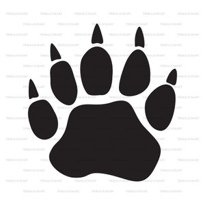 Bear Paw Print (Grizzly klauw voetafdruk). Cut bestanden voor de Cricut, clip art silhouetten (EPS, SVG, PDF, PNG, DXF, JPEG).