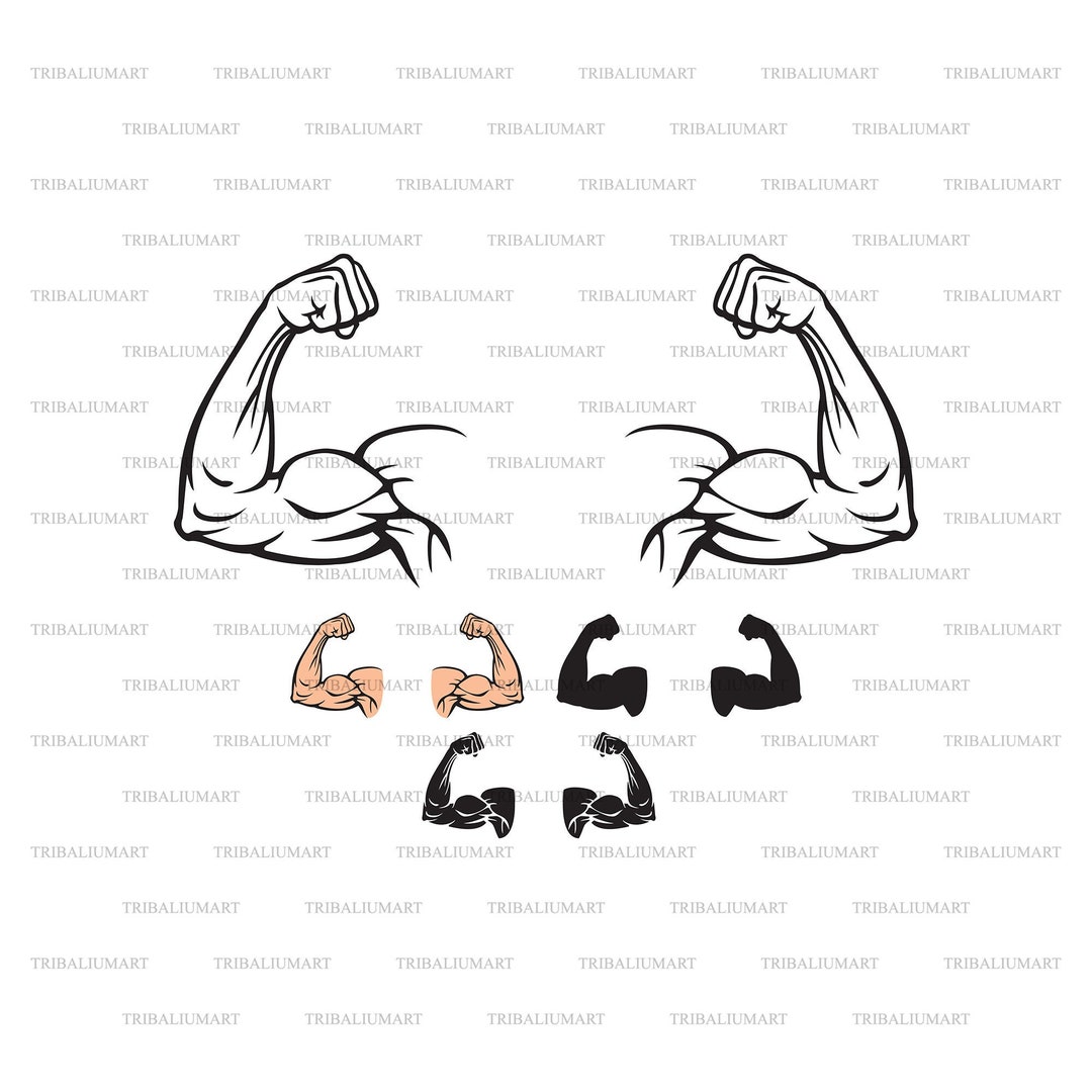 Two Bicep Muscle Flexing arm Showing Power, Bodybuilder, Fitness Design