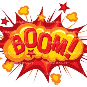 Cartoon-Boom (esplosione di fumetti). EPS, PDF, PNG, JPEG.