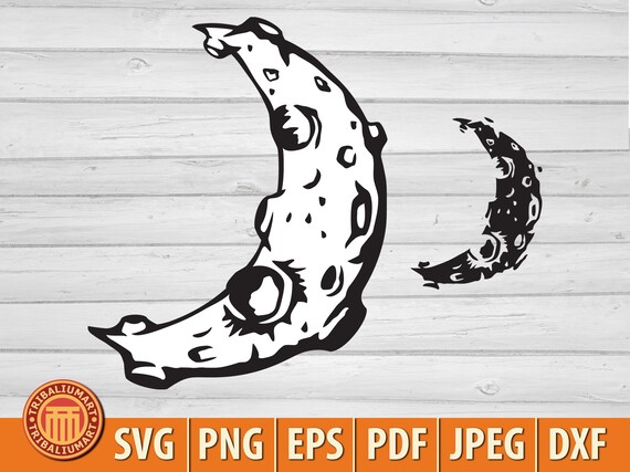 Crescent Moon With Lunar Craters. Cut Files for Cricut. Clip Art
