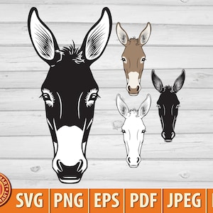 Tête d'âne. Fichiers de découpe pour Cricut. Silhouette clipart (eps, svg, pdf, png, dxf, jpeg).