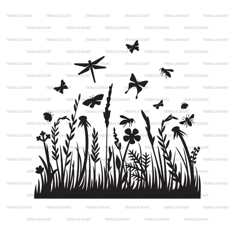 Clip Art . Grass and insects eps, svg, pdf, png, dxf, jpeg Cut files for Cricut
