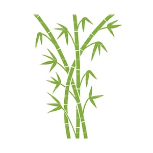 May include: A green silhouette of a bamboo plant with multiple stalks and leaves.