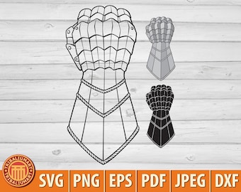 Iron fist. Metal gloves. Medieval steel gauntlets. Cut files for Cricut. Clip Art silhouette (eps, svg, pdf, png, dxf, jpeg).