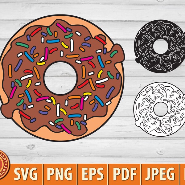 Donut with chocolate glaze. Cut files for Cricut. Clip Art silhouette (eps, svg, pdf, png, dxf, jpeg).