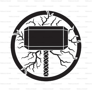 Hammer of Thor and lightning bolts symbol (sign). Cut files for Cricut. Clip Art silhouettes (eps, svg, pdf, png, dxf, jpeg).