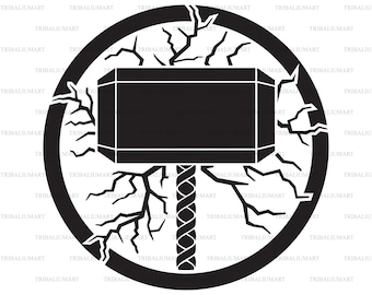 Hammer of Thor and lightning bolts symbol (sign). Cut files for Cricut. Clip Art silhouettes (eps, svg, pdf, png, dxf, jpeg).