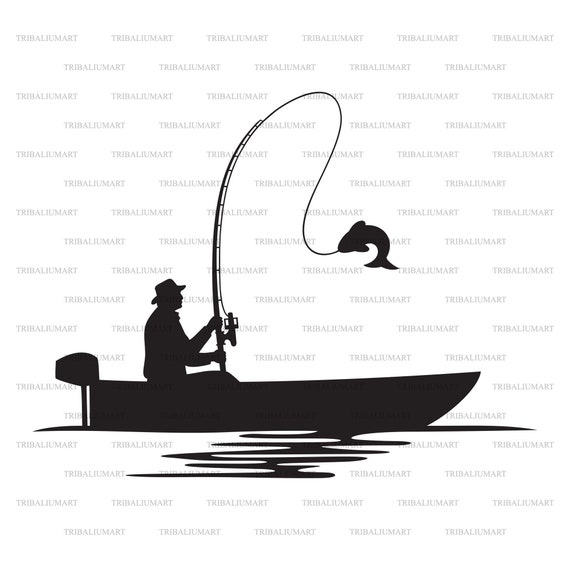 Download Fisherman Caught A Fish Bass Boat Silhouette Gone Fishing Etsy