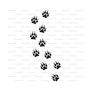 Wolf poot print track. Knip bestanden voor Cricut. Clip Art silhouetten (eps, svg, pdf, png, dxf, jpeg).