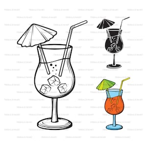 Bicchiere da cocktail (Tropical Drink). Taglia i file per Cricut. ClipArt (eps, svg, pdf, png, dxf, jpeg).