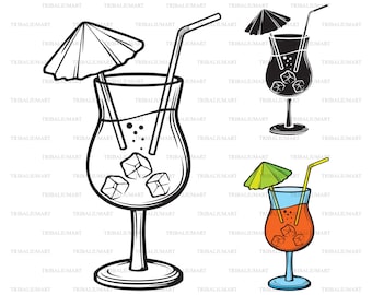 Cocktail glass (Tropical Drink). Cut files for Cricut. Clip Art (eps, svg, pdf, png, dxf, jpeg).